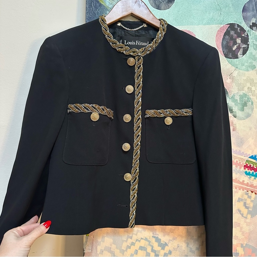 Vintage Louis Feraud 1990s beaded boxy black and gold blazer jacket - Picture 4 of 11